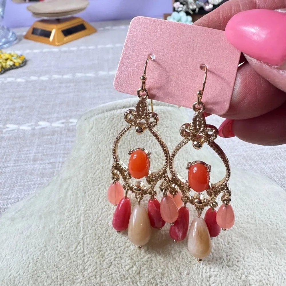 Zara Gold and Pink Chandelier Earrings